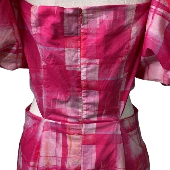 Free People Aureta Ada Mini Dress Fandango Check Cut Outs Short Puff Sleeve - Picture 6 of 15